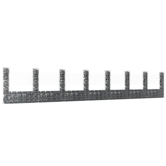  Gabionkurv u-formet med 8 stolper jern 860x20x150 cm