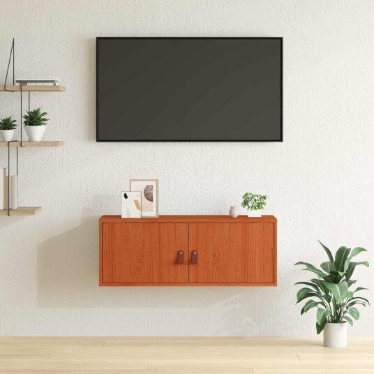 vidaXL Veggskap med hylle Vokset Brun 80 x 30 x 30 cm Massiv furu