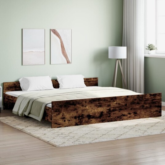 vidaXL Sengeramme med hode- og fotgavl røkt eik 180x200 cm 8721012157286