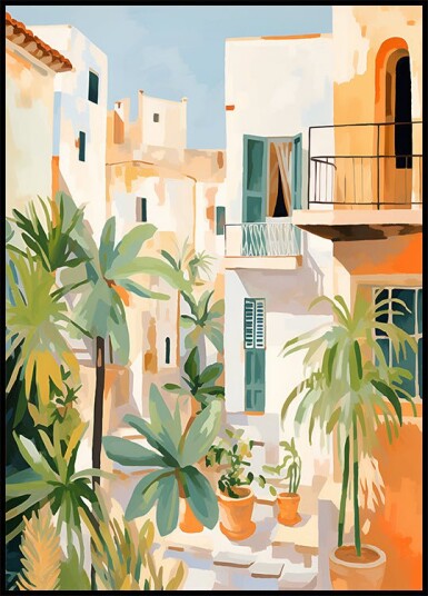 Sunlit Courtyard Mediterranean terrace Plakat Plakat / 30x40cm