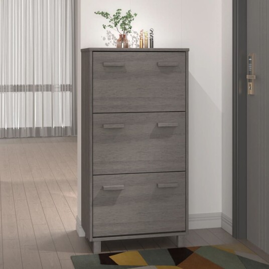 vidaXL Skoskap HAMAR lysegr? 59,5x35x117 cm heltre furu