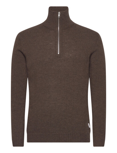 Lindbergh Lambswool Half Zip Knit Oversize Co - Brown - M