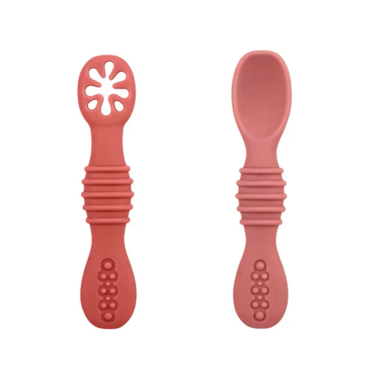 Snoggen Silikon Bestikk For Baby Mørk Rosa Lær Å Spise Selv! 2Pk Snoggen Silikon Bestikk For Baby Mørk Rosa Lær Å Spise Selv! 2Pk