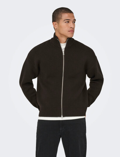 ONLY & SONS Onsblake Ds High Neck Cardigan Knit - Brown - M