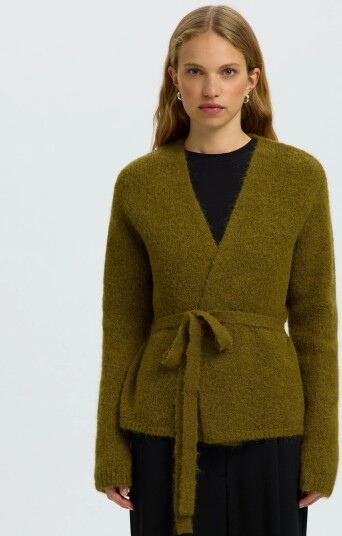 Selected Slfgabriella Ls Knit Belt Cardigan Khaki green S