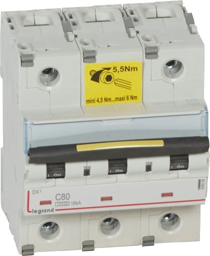 Legrand DX³ MCB automatsikring C80 3P 4.5M 10/16kA Legrand DX³ MCB automatsikring C80 3P 4.5M 10/16kA