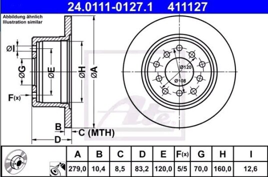 Bremseskive ATE 24.0111-0127.1