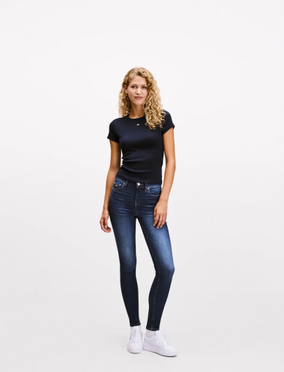 Tommy Jeans Tjw Slim Essential Rib Ss - Navy - L