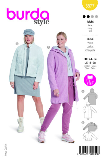Burda 5877 - Jakke EUR: 44-54, US: 18-28