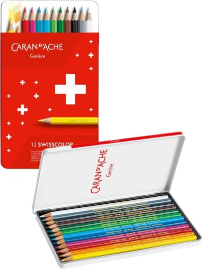 Caran d'Ache Swisscolor fargeblyanter 12 farger i metallskrin Caran d'Ache Swisscolor fargeblyanter 12 farger i metallskrin