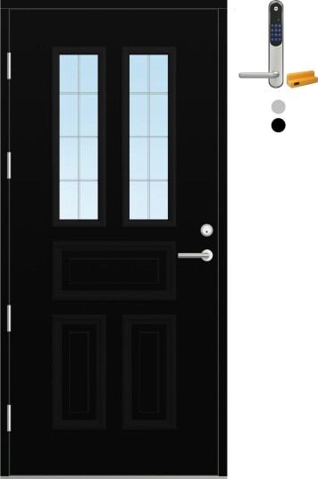 Ytterdør Bygg1 Fjord 04 Slipt Glass med Yale Entrus BxH: 100x200 cm, Venstre, NCS S-9000-N, Svart, Yale Sølv Ytterdør Bygg1 Fjord 04 Slipt Glass med Yale Entrus BxH: 100x200 cm, Venstre, NCS S-9000-N, Svart, Yale Sølv