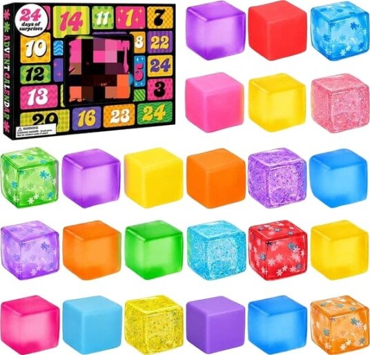 Adventskalender 2026 med 24 Squishies julekalender med myke klemleker og sensoriske fidget leker for barn og voksne