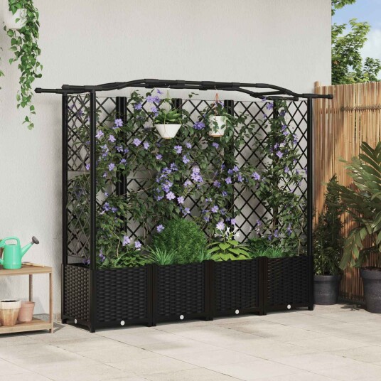 vidaXL Hevet Bed med Trellis og Tak Svart 204 x 40 x 138 cm PP