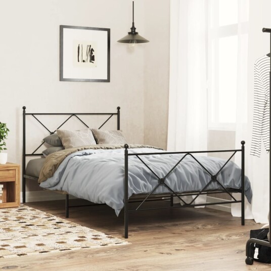  Sengeramme i metall med hode- og fotgavl svart 100x200 cm 8721012373990