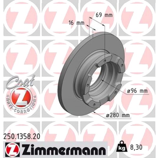 Bremseskive ZIMMERMANN 250.1358.20