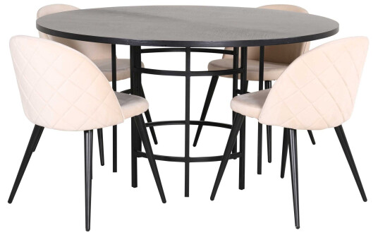 Venture Design Copenhagen & Velvet spisegruppe Beige/svart 4 stoler & bord 140 cm