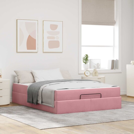  Sengeramme med madrass 2 pcs Rosa Fløyel