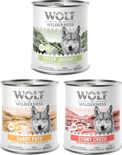 Wolf Of Wilderness Våtfôr Adult Blandet Pakke 2X Stony Creek 2X Sandy Path 2X Steep Journey 6 X 800 G