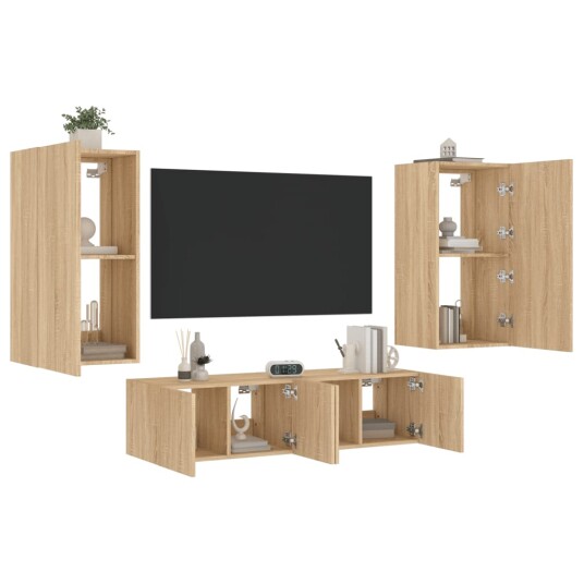 vidaXL Vegghengte TV-enheter med LED 4 deler sonoma eik konstruert tre 8721012472631