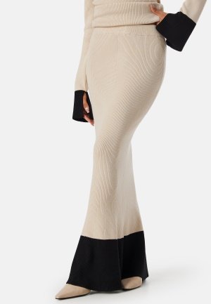 BUBBLEROOM Contrast Rib Knitted Skirt Light beige XL