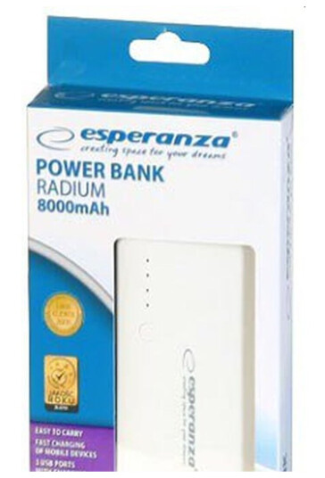Esperanza Radium 8000 mAh Powerbank med 3 USB-utganger og Micro-USB Kabel Hvit/Grey Esperanza Radium 8000 mAh Powerbank med 3 USB-utganger og Micro-USB Kabel Hvit/Grey