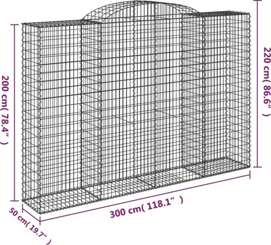 vidaXL Gabionkurv buet 300x50x200/220 cm galvanisert jern