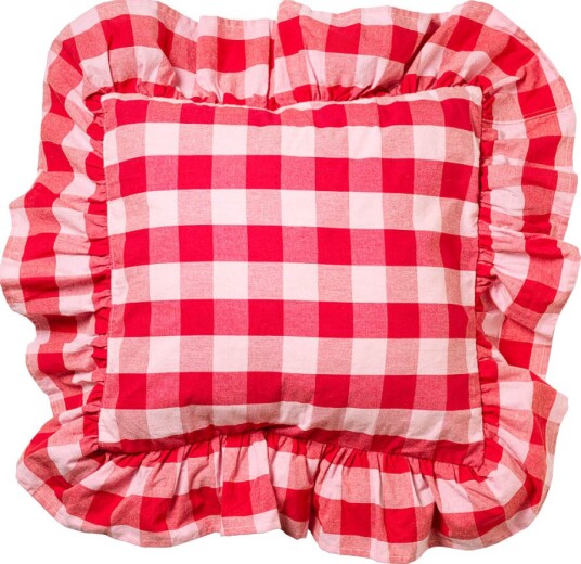 Midnatt - Paola putetrekk med volang 50x50 cm rød/rosa