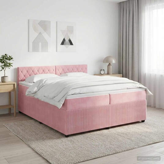 vidaXL Kontinentalseng med madrass Rosa 200 x 200 cm Fløyel