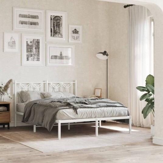  Sengeramme i metall med hodegavl hvit 140x190 cm 8721102644405