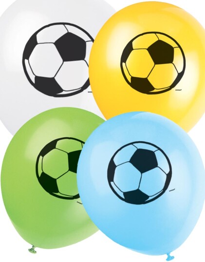 Unique 8 stk 30 cm Ballonger i Assorterte Farger med Fotballtrykk 27315