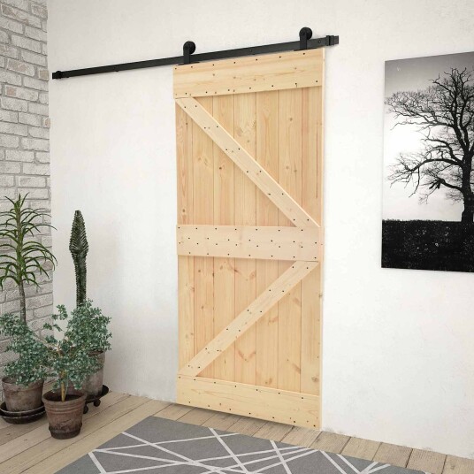 vidaXL Skyvedør Naturlig og svart 90 x 210 cm Heltre furu vidaXL Skyvedør Naturlig og svart 90 x 210 cm Heltre furu
