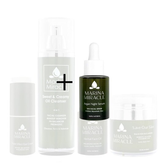 Marina Miracle Stor hudpleiepakke For normal / sensitiv / eksem hud S.ave O.ur S.kin 50ml / Argan Night Serum 30ml