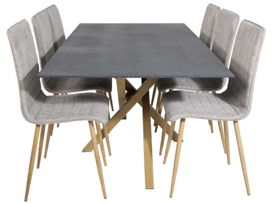Venture Design Piazza & Windu spisegruppe Grå/grå 6 st stoler & bord 180 x 90 cm