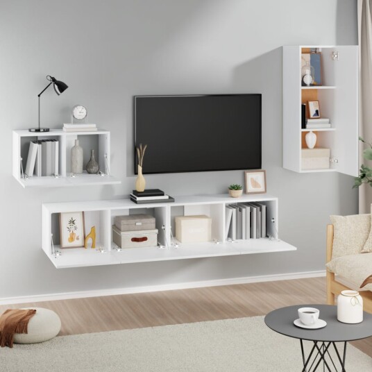vidaXL TV-skapsett 4 deler hvit konstruert tre