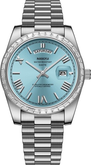 Nibosi Day Date President Silver Sky Blue