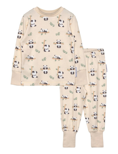 Geggamoja Bamboo Two Piece Pyjamas Green Tractor   Cream   110/116