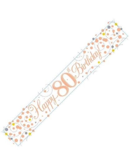 Happy 80th Birthday 2,7 Meter Hvit og Rosegull Holografisk Banner