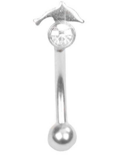 Utgått Øyenbrynspiercing med Klar Sten og Delfin 1.2 x 8 mm