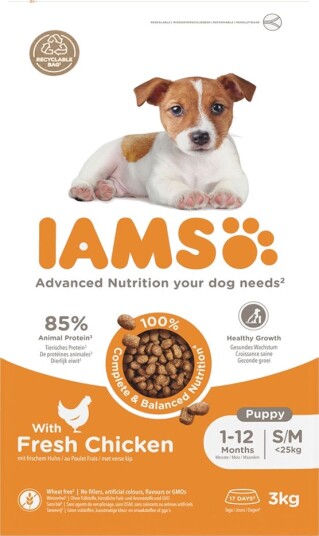 Iams tørrfôr Puppy Advanced Nutrition Small Medium med kylling 2 x 3 kg