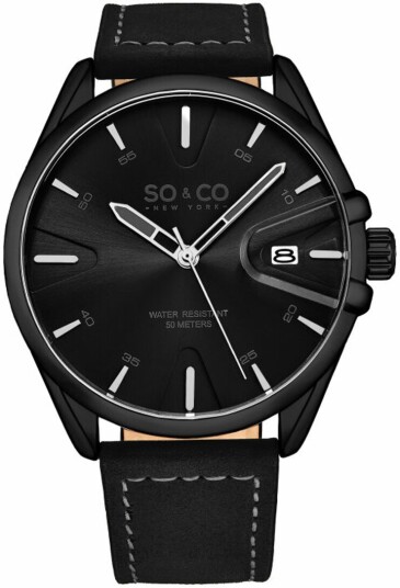 So & Co New York Herreklokke 5594.5 Madison Sort/Lær Ø44 mm