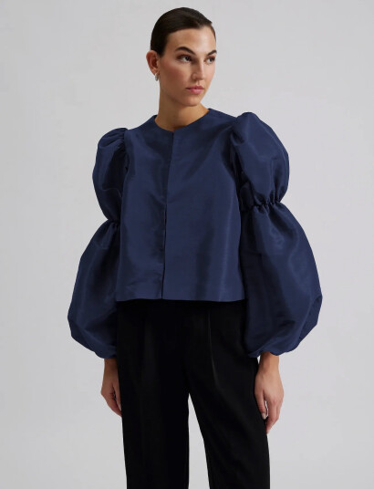 Malina Zoey Double Pouf Sleeve Blouse - Navy - M
