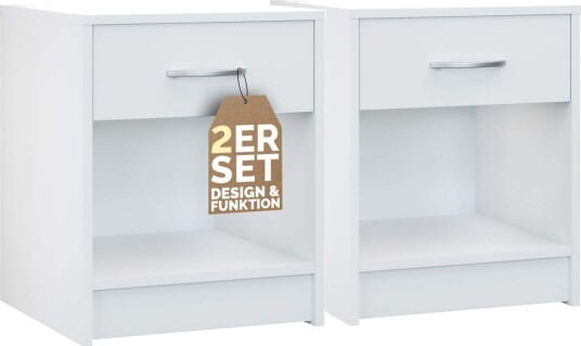 Hvitt nattbordsett med 2 stk. med oppbevaring 50x40x35 cm