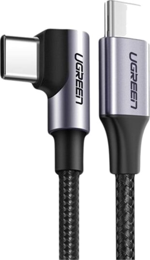 UGREEN USB-C til vinklet USB-C-kabel, PD, 60W, 3A, 2m - Grå/svart