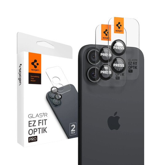 Spigen Glas.tR Ez Fit Optik Pro linsebeskytter for iPhone 16/16 Plus - Svart (2-pakning)