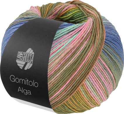 Lana Grossa Gomitolo Alga Garn 2023 Blå Jeans Blue Jade Pade Pink Purple Lilla Khaki Olive Green Orange Gul Green Garn