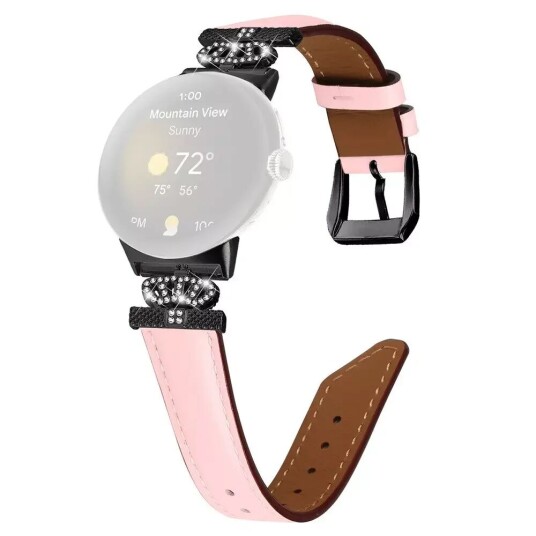 INCOVER Google Pixel Watch 1 / 2 Kunstskinn Rem med Svart Rhinstenen Spenne - Rosa
