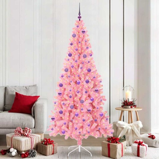 Juletre med 300 LED med stativ Rosa 210 cm PVC Juletre med 300 LED med stativ Rosa 210 cm PVC