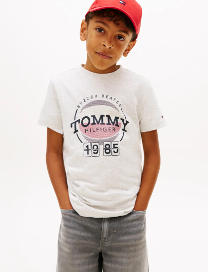 Tommy Hilfiger Basketball Graphic T Shirt Cream 152 Tommy Hilfiger Basketball Graphic T Shirt Cream 152
