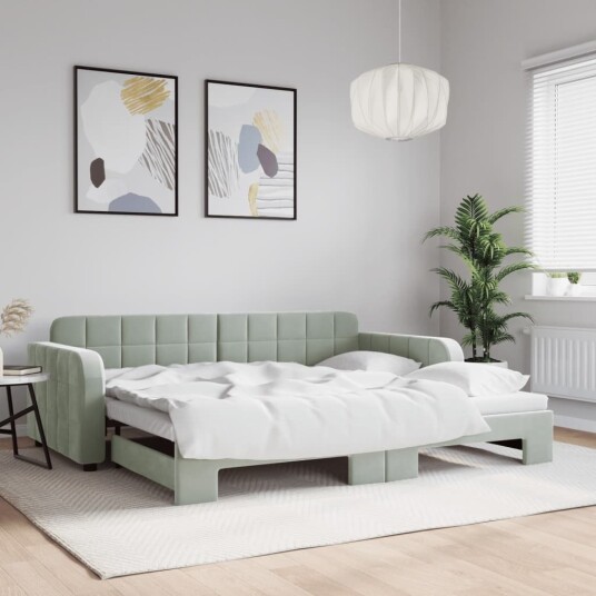  Uttrekkbar dagseng lysegrå 90x190 cm fløyel