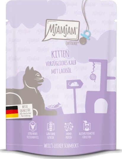Mjamjam Våtfôr Quetschie Kitten Kalv Med Lakseolje 24 X 300 G